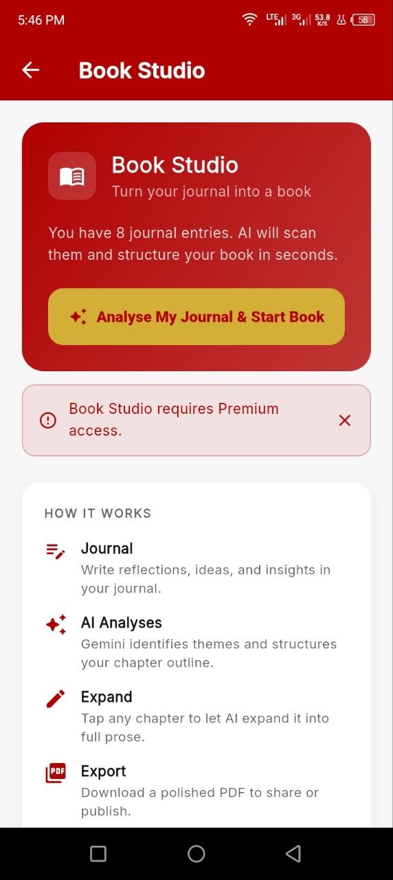 Book Studio screen